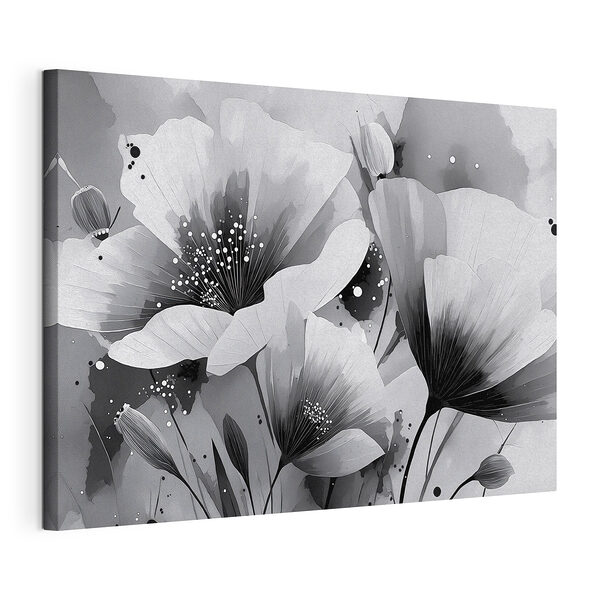 Canvas Schilderijen Verfijnde bloemen in monochrome elegantie