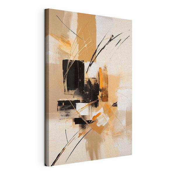 Canvas Schilderijen Schilderij met zwarte en witte vierkanten en lijnen