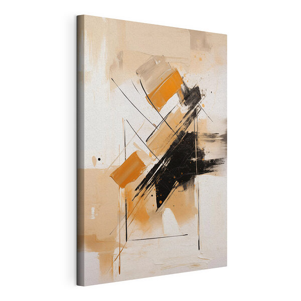 Canvas Schilderijen Schilderij met zwarte en oranje verf