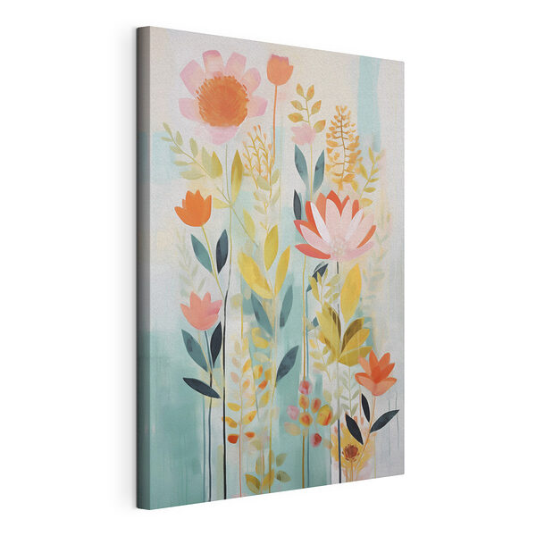 Canvas Schilderijen Schilderij van bloemen en bladeren