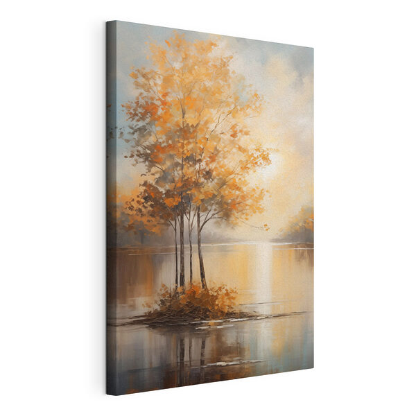 Canvas Schilderijen Schilderij van bomen in een meer