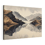 Canvas Schilderijen Water met bergen en mist