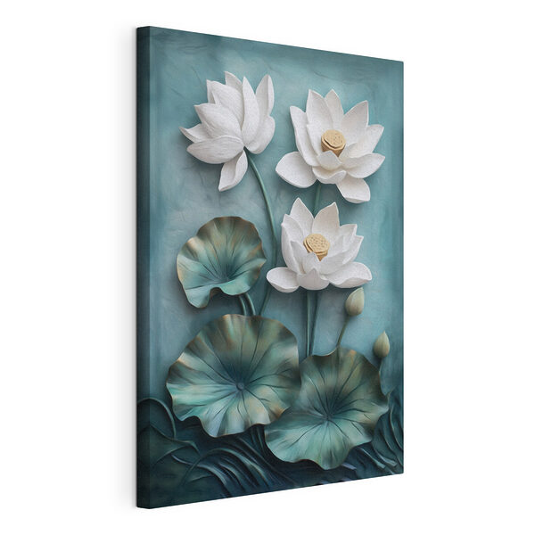 Witte bloemen en groene bladeren Canvas Schilderijen Witte bloemen en groene bladeren