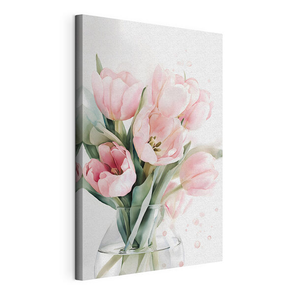 Zachtroze tulpen in een vaas Canvas Schilderijen Zachtroze tulpen in een vaas