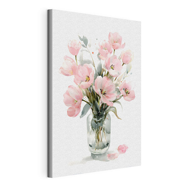 Aquarel van bloemen in een glazen vaas Canvas Schilderijen Aquarel van bloemen in een glazen vaas
