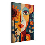 Canvas Schilderijen Schilderij van het gezicht van een vrouw en bloemen
