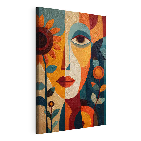 Schilderij van het gezicht van een vrouw en bloemen Canvas Schilderijen Schilderij van het gezicht van een vrouw en bloemen