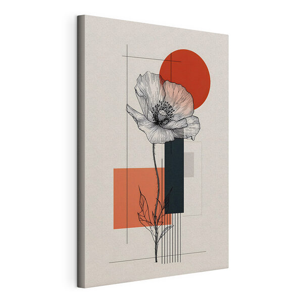Canvas Schilderijen Bloem met een steel en een rode cirkel
