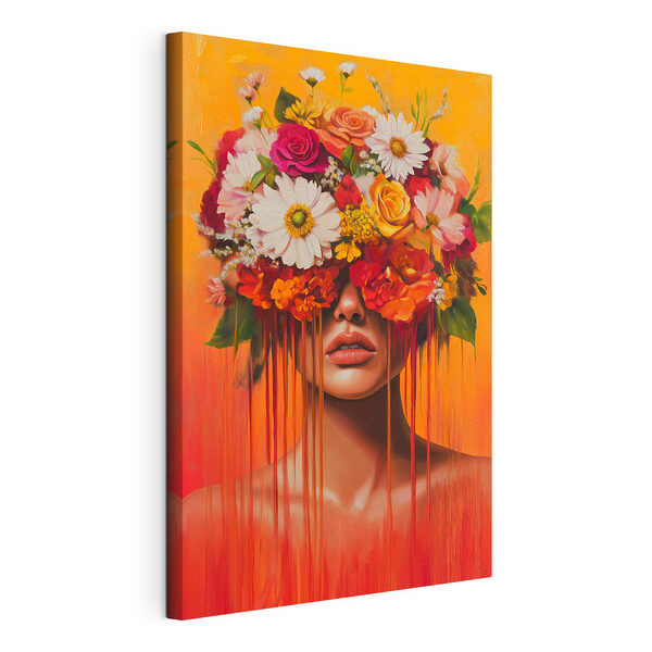 Schilderij van een vrouw met bloemen op haar hoofd Canvas Schilderijen Schilderij van een vrouw met bloemen op haar hoofd