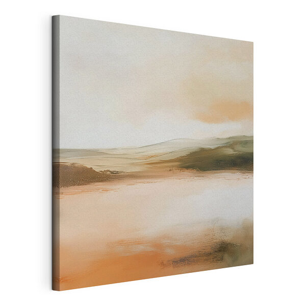 Canvas Schilderijen Landschap met een waterpartij en een heuvel