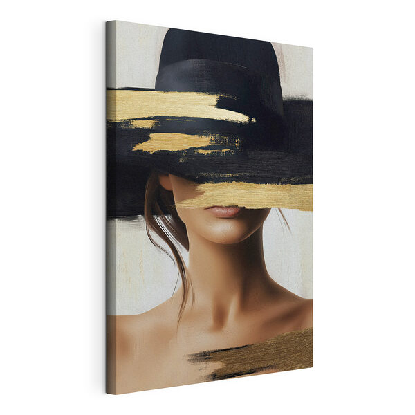 Vrouw met een hoed over haar gezicht Canvas Schilderijen Vrouw met een hoed over haar gezicht