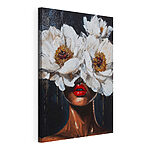 Canvas Schilderijen Schilderij van een vrouw met bloemen voor haar gezicht