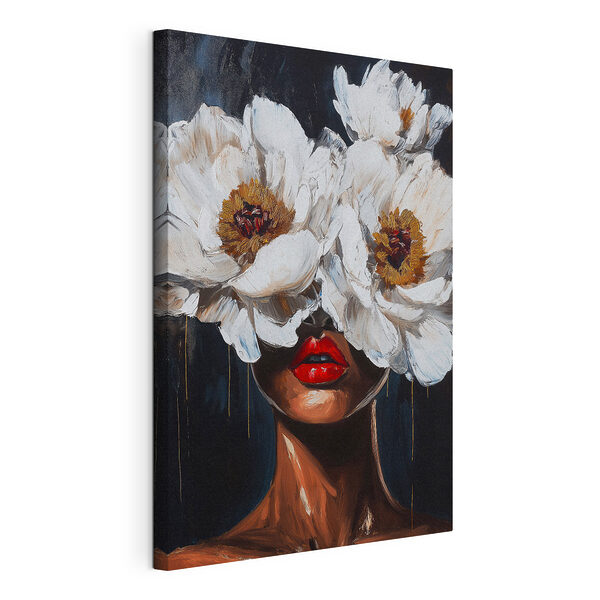 Schilderij van een vrouw met bloemen voor haar gezicht Canvas Schilderijen Schilderij van een vrouw met bloemen voor haar gezicht