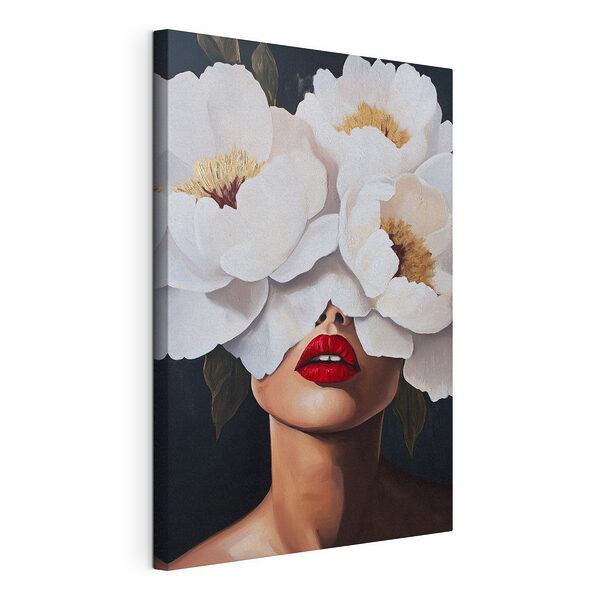 Schilderij van een vrouw met bloemen voor haar gezicht Canvas Schilderijen Schilderij van een vrouw met bloemen voor haar gezicht