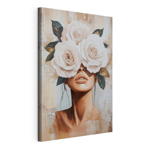 Schilderij van een vrouw met bloemen op haar gezicht Canvas Schilderijen Schilderij van een vrouw met bloemen op haar gezicht