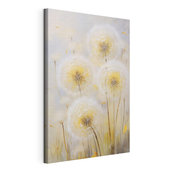 Canvas Schilderijen Tere paardenbloemen in zacht zonlicht