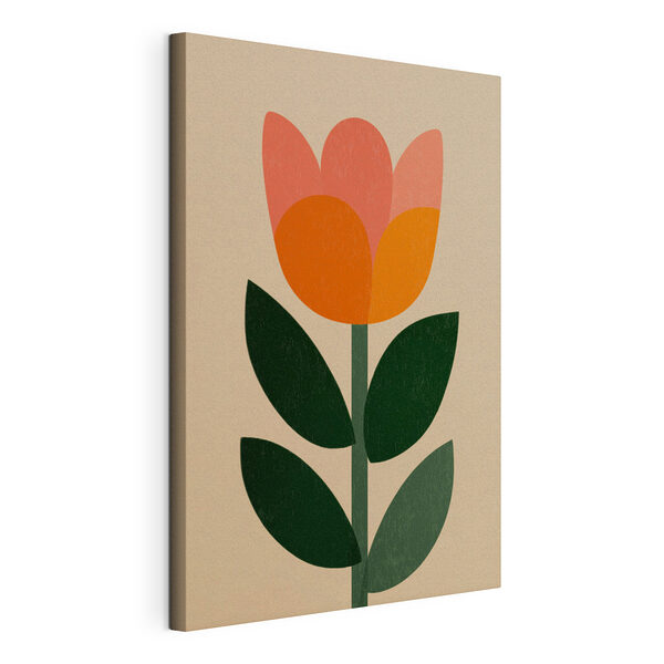 Bloem met bladeren aan een stengel Canvas Schilderijen Bloem met bladeren aan een stengel