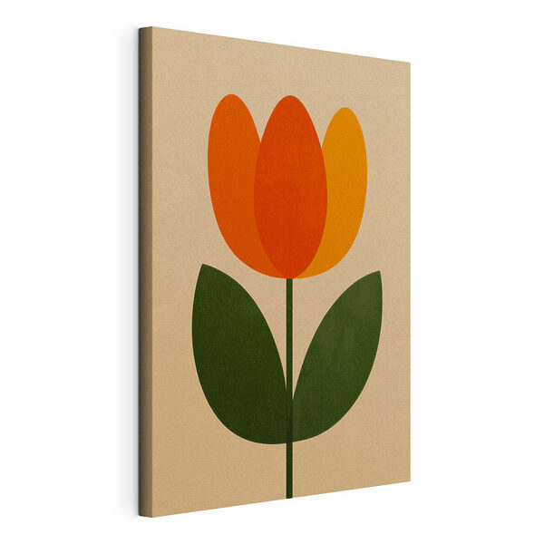 Canvas Schilderijen Bloem met oranje en groene bladeren