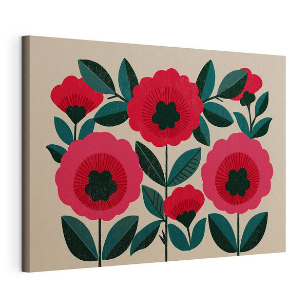 Canvas Schilderijen Schilderij van bloemen en bladeren