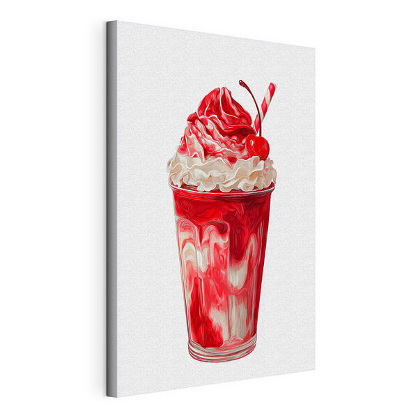 Canvas Schilderijen Rode en witte milkshake met een rietje
