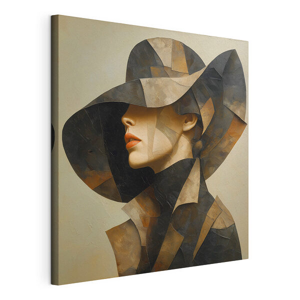 Canvas Schilderijen Schilderij van een vrouw met een hoed op