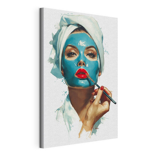 Vrouw met een blauw masker op haar gezicht Canvas Schilderijen Vrouw met een blauw masker op haar gezicht