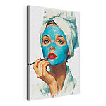 Canvas Schilderijen Vrouw met een blauw masker op haar gezicht
