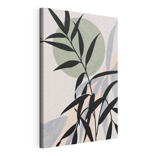 Plant met bladeren en cirkels Canvas Schilderijen Plant met bladeren en cirkels