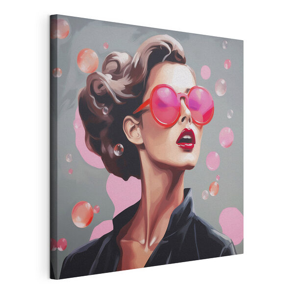 Vrouw met een roze zonnebril Canvas Schilderijen Vrouw met een roze zonnebril