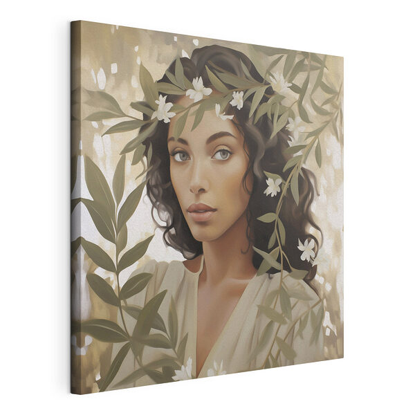 Vrouw met bloemen in haar haar Canvas Schilderijen Vrouw met bloemen in haar haar
