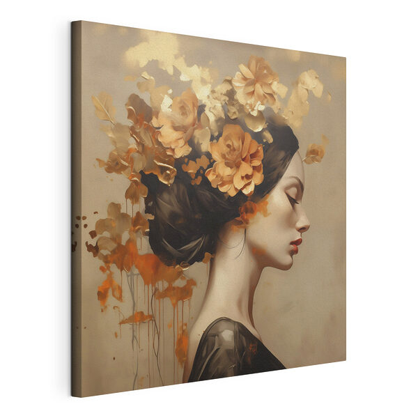 Canvas Schilderijen Schilderij van een vrouw met bloemen in haar haar