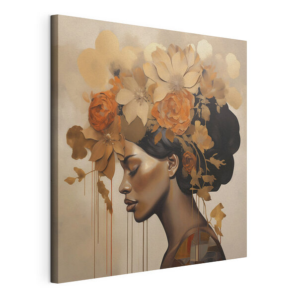 Schilderij van een vrouw met bloemen in haar haar Canvas Schilderijen Schilderij van een vrouw met bloemen in haar haar