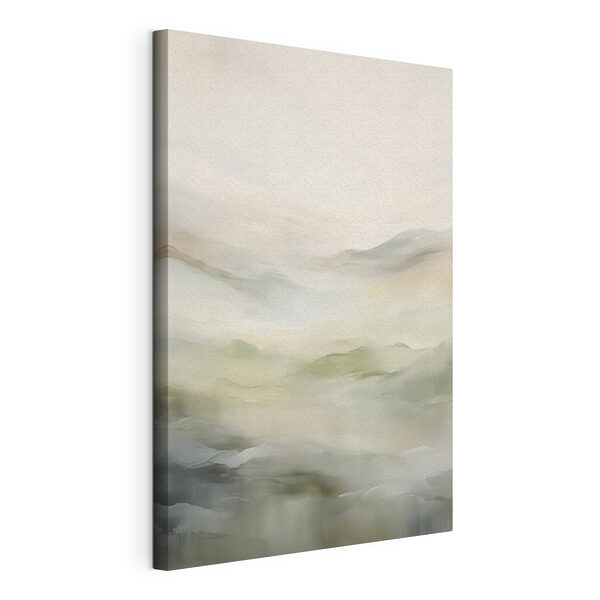 Canvas Schilderijen Mistig landschap met heuvels en wolken