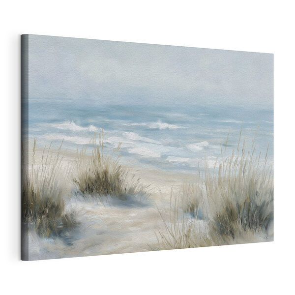 Strand met gras en golven Canvas Schilderijen Strand met gras en golven
