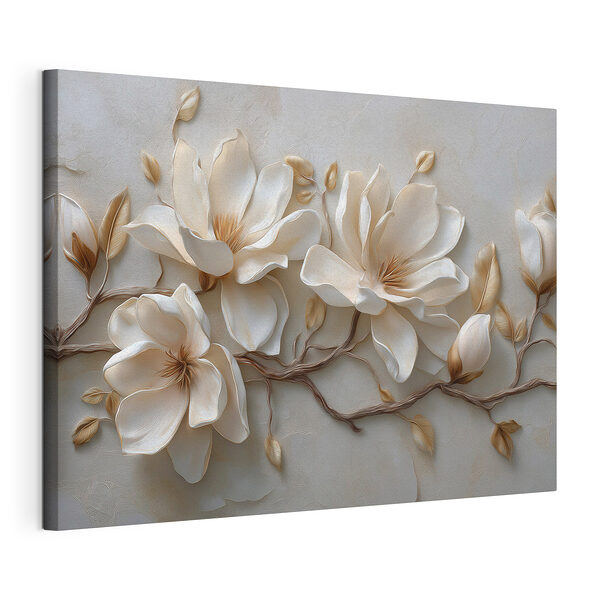 Witte bloemen op een witte achtergrond Canvas Schilderijen Witte bloemen op een witte achtergrond