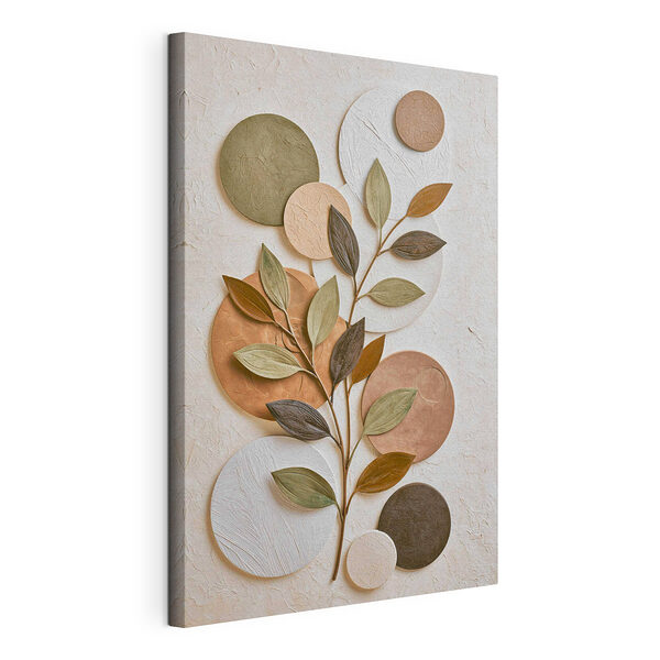 Plant met bladeren en cirkels Canvas Schilderijen Plant met bladeren en cirkels