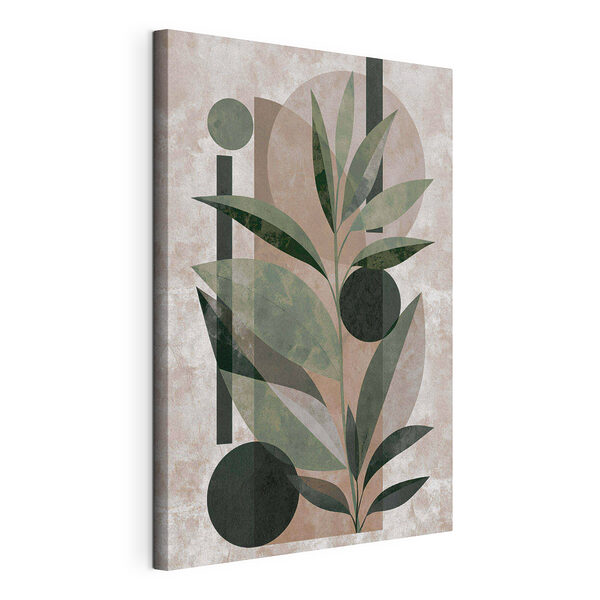 Schilderij van een plant met bladeren en geometrische vormen Canvas Schilderijen Schilderij van een plant met bladeren en geometrische vormen