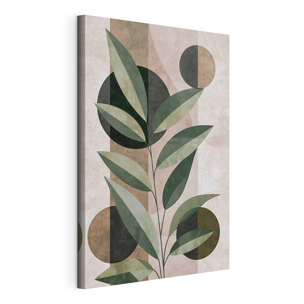 Plant met bladeren en cirkels Canvas Schilderijen Plant met bladeren en cirkels