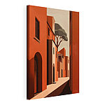Canvas Schilderijen Schilderij van een straat met gebouwen en bomen