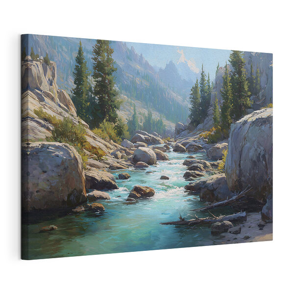 Een rivier die door een rotsachtige berg stroomt Canvas Schilderijen Een rivier die door een rotsachtige berg stroomt
