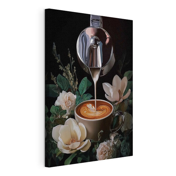 Canvas Schilderijen Iemand die melk in een kopje koffie giet