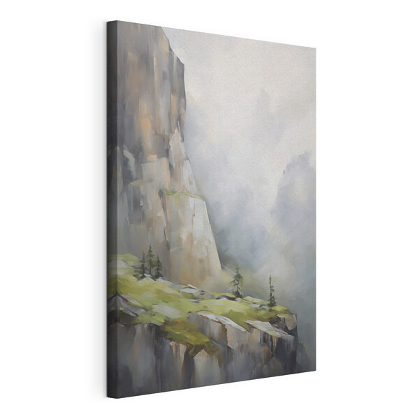 Canvas Schilderijen Schilderij van een berg met bomen