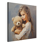 Canvas Schilderijen Meisje met een teddybeer in haar armen