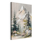 Canvas Schilderijen Schilderij van een berg met bomen en bloemen