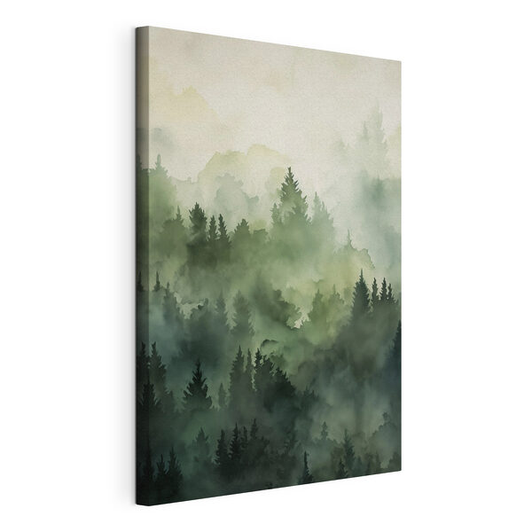 Canvas Schilderijen Mistig bos met bomen