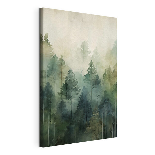 Canvas Schilderijen Schilderij van bomen in de mist