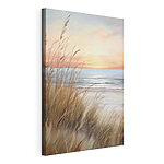 Canvas Schilderijen Schilderij van een strand met hoog gras en water