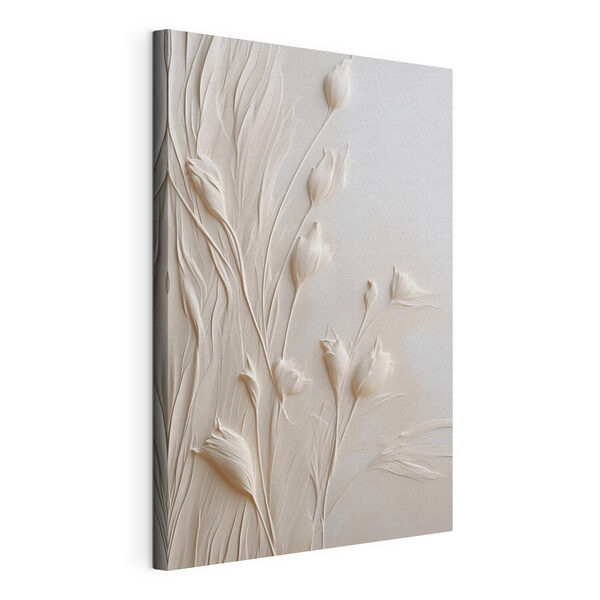 Canvas Schilderijen Kunst met witte bloemen op een witte ondergrond