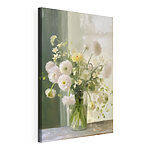 Canvas Schilderijen Boeket met witte en gele bloemen in een glazen vaas