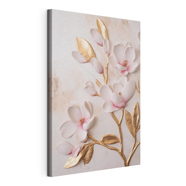 Canvas Schilderijen Witte en roze bloemen op een marmeren oppervlak